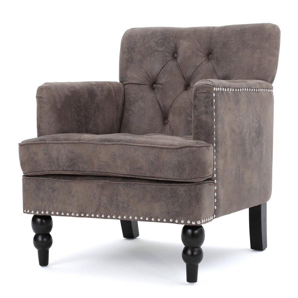 Lit Accent Chair with Gray Fabric Microfiber, Button Tufted Design - BM324320