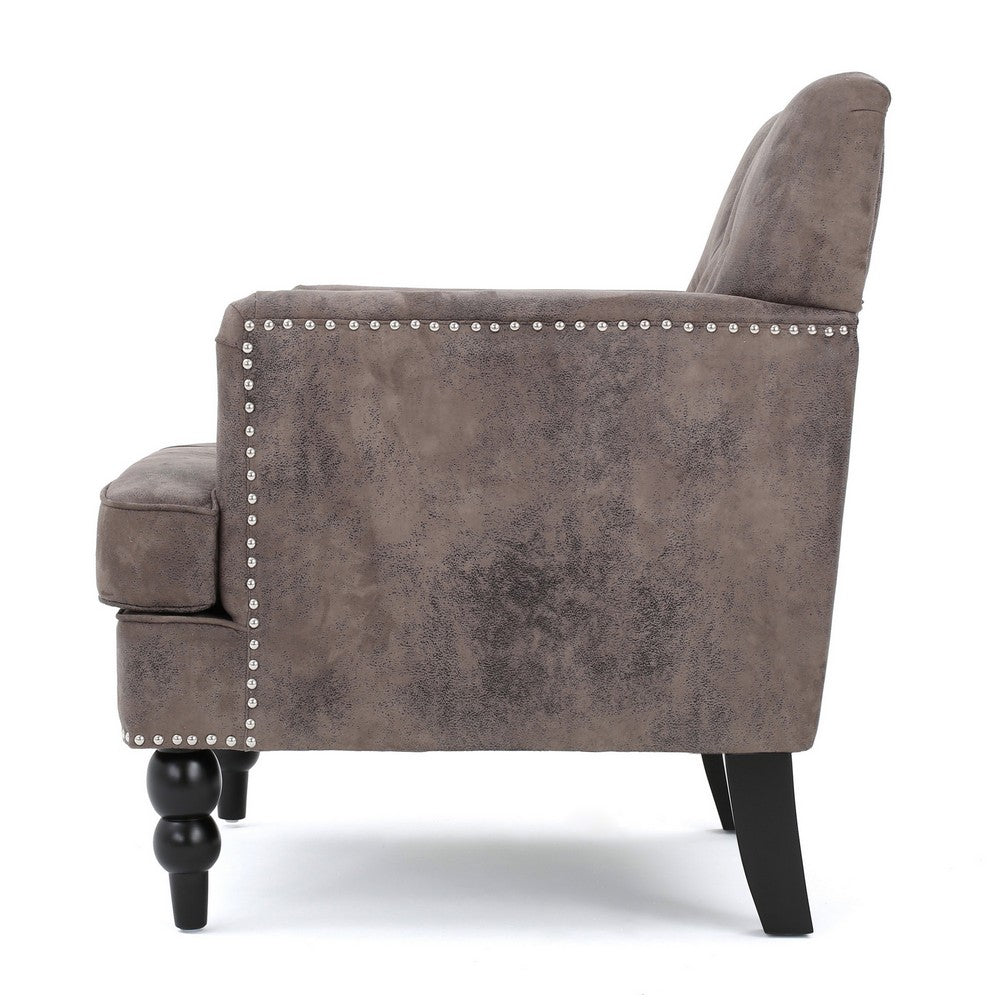 Lit Accent Chair with Gray Fabric Microfiber, Button Tufted Design - BM324320