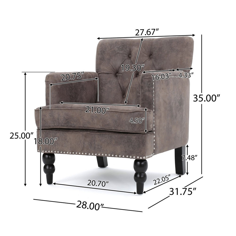Lit Accent Chair with Gray Fabric Microfiber, Button Tufted Design - BM324320