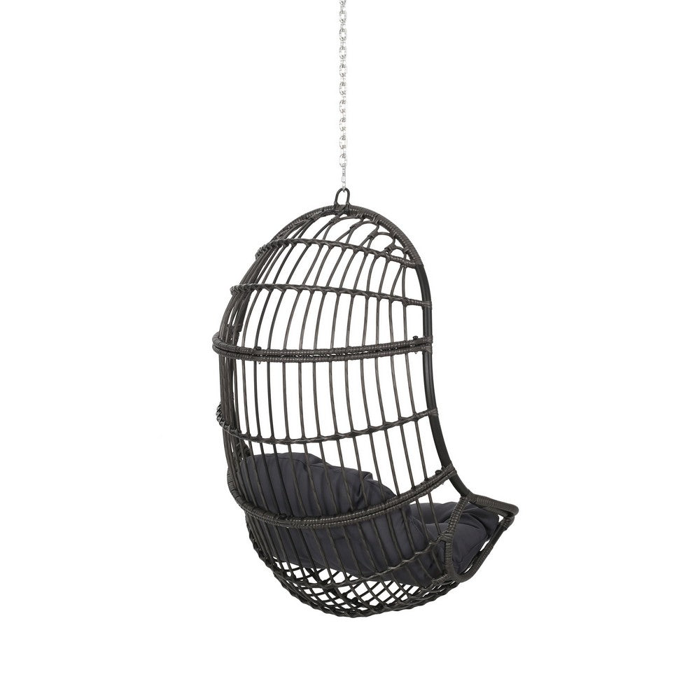 Fam Outdoor Hanging Lounge Chair Swing, Teardrop Design Gray Rattan - BM324322