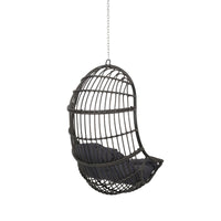 Fam Outdoor Hanging Lounge Chair Swing, Teardrop Design Gray Rattan - BM324322
