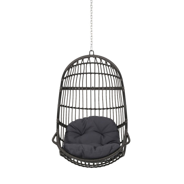 Fam Outdoor Hanging Lounge Chair Swing, Teardrop Design Gray Rattan - BM324322