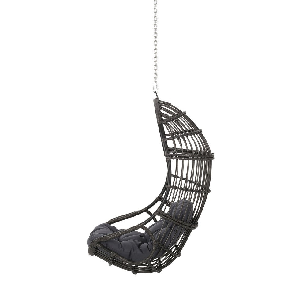 Fam Outdoor Hanging Lounge Chair Swing, Teardrop Design Gray Rattan - BM324322