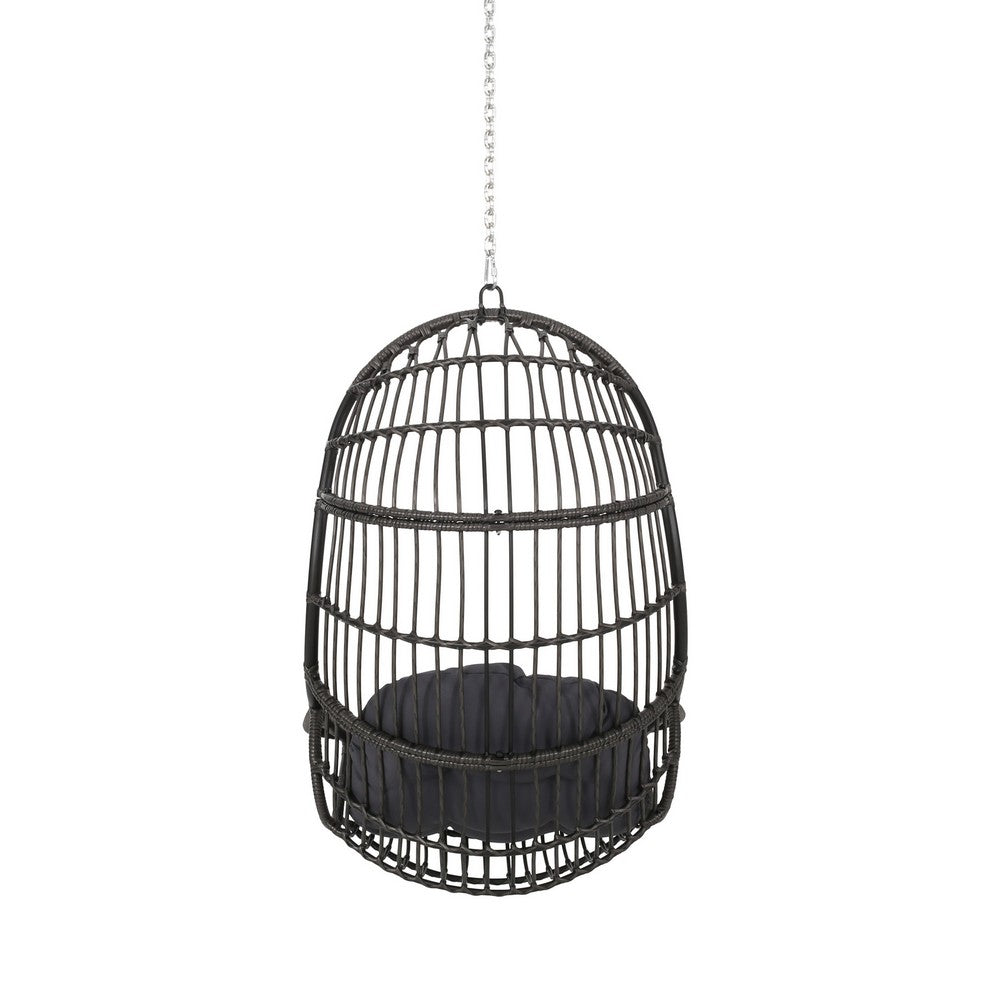 Fam Outdoor Hanging Lounge Chair Swing, Teardrop Design Gray Rattan - BM324322