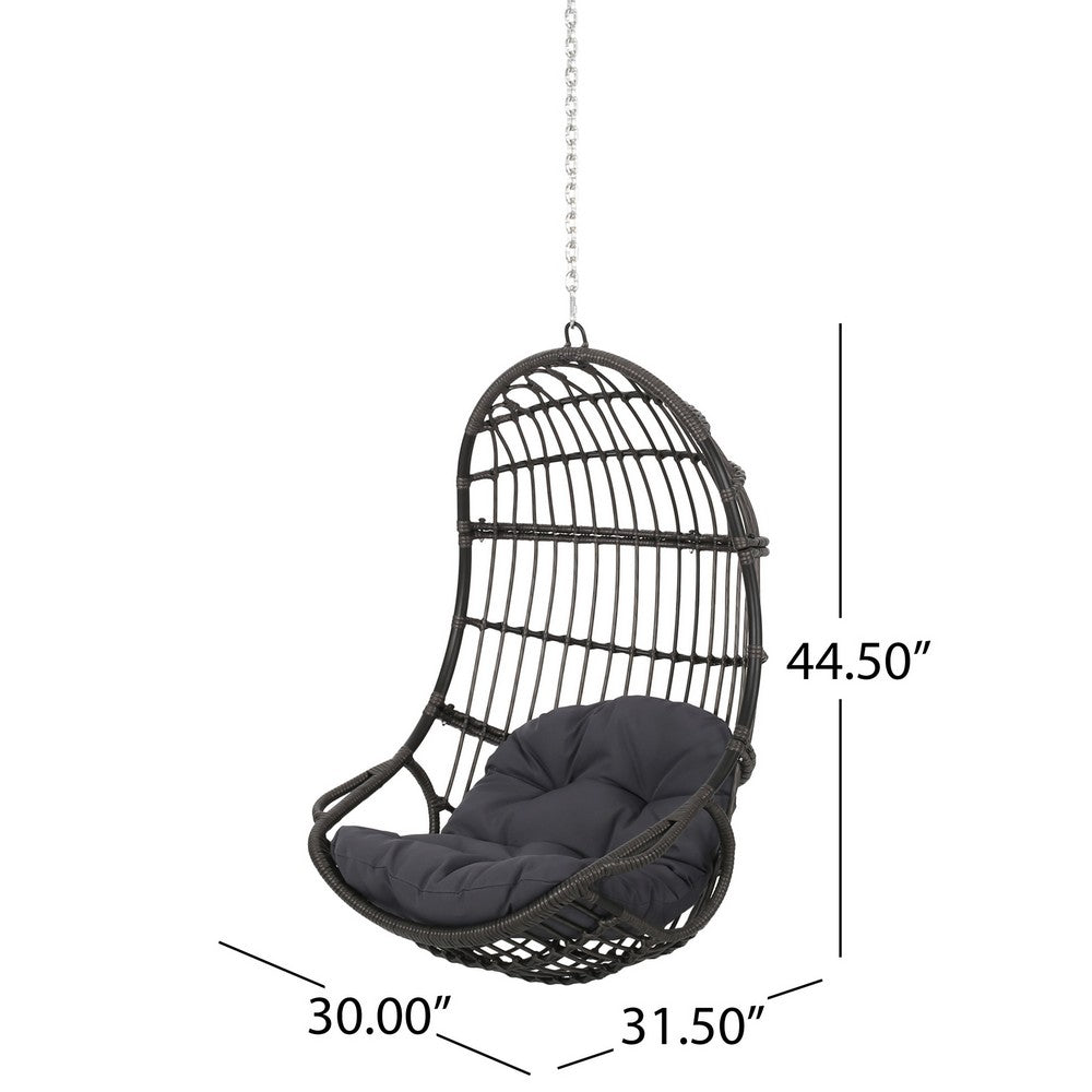 Fam Outdoor Hanging Lounge Chair Swing, Teardrop Design Gray Rattan - BM324322