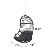 Fam Outdoor Hanging Lounge Chair Swing, Teardrop Design Gray Rattan - BM324322