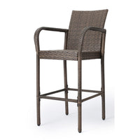 Drip Outdoor Barstool Chair Set of 2, Brown PE Rattan Woven and Iron - BM324323