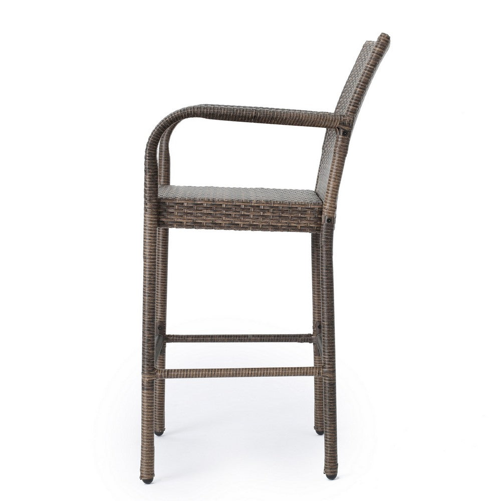 Drip Outdoor Barstool Chair Set of 2, Brown PE Rattan Woven and Iron - BM324323