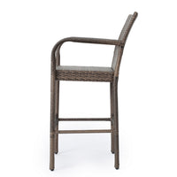 Drip Outdoor Barstool Chair Set of 2, Brown PE Rattan Woven and Iron - BM324323