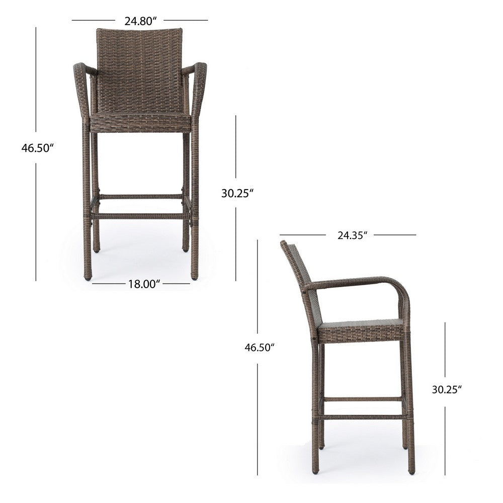 Drip Outdoor Barstool Chair Set of 2, Brown PE Rattan Woven and Iron - BM324323