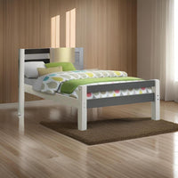 Robin Twin Size Bed, Transitional Style White and Gray Wood Frame -BM324325