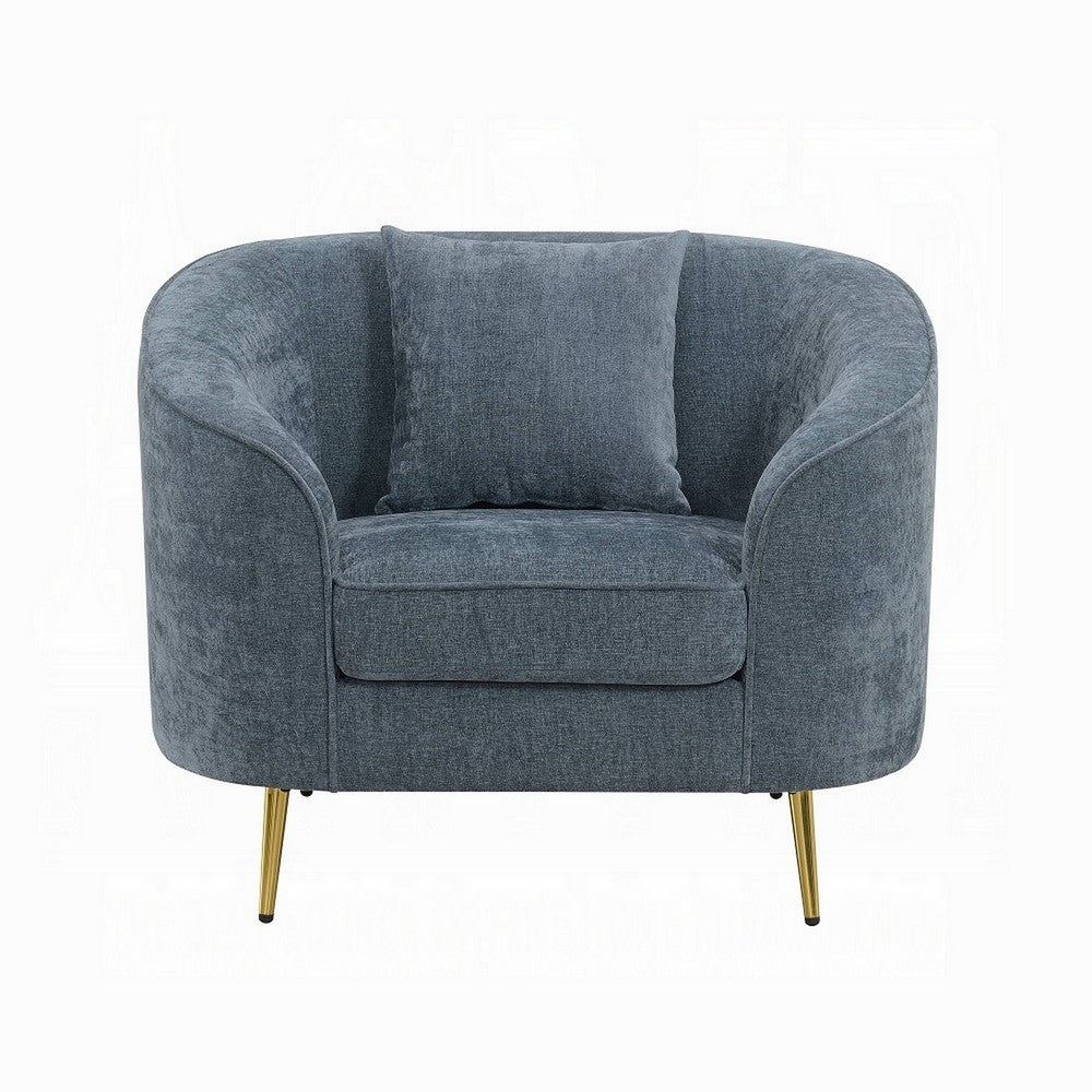 Kenny Accent Chair, 1 Pillow, Cobalt Blue Chenille, Golden Metal Legs  -BM324336