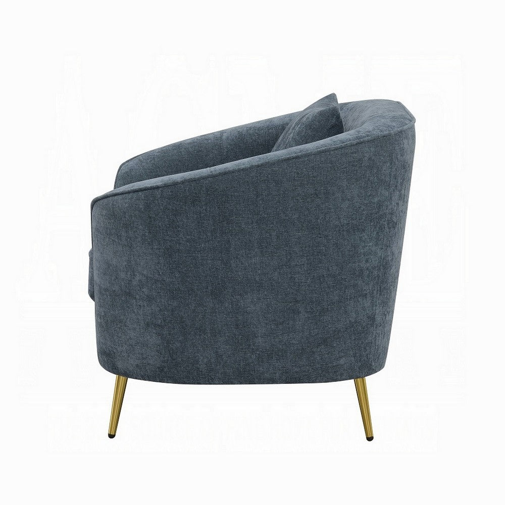 Kenny Accent Chair, 1 Pillow, Cobalt Blue Chenille, Golden Metal Legs  -BM324336