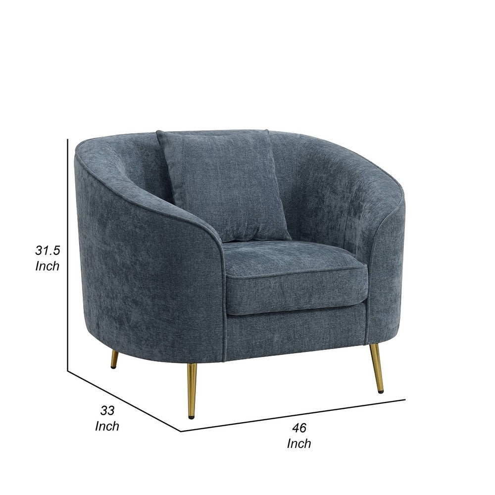 Kenny Accent Chair, 1 Pillow, Cobalt Blue Chenille, Golden Metal Legs  -BM324336