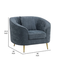 Kenny Accent Chair, 1 Pillow, Cobalt Blue Chenille, Golden Metal Legs  -BM324336
