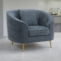 Kenny Accent Chair, 1 Pillow, Cobalt Blue Chenille, Golden Metal Legs  -BM324336
