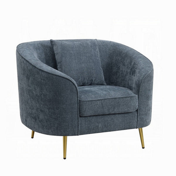 Kenny Accent Chair, 1 Pillow, Cobalt Blue Chenille, Golden Metal Legs  -BM324336