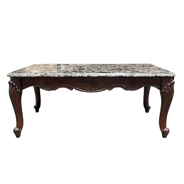 Aliya Coffee Table, Rectangular 48 Inch Marble Top, Cherry Brown Wood -BM324339