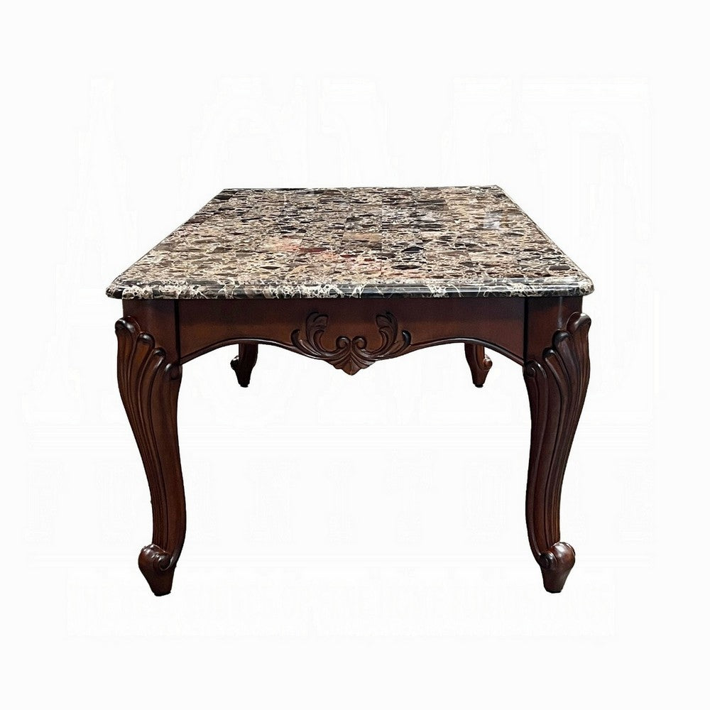 Aliya Coffee Table, Rectangular 48 Inch Marble Top, Cherry Brown Wood -BM324339
