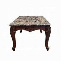 Aliya Coffee Table, Rectangular 48 Inch Marble Top, Cherry Brown Wood -BM324339