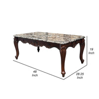 Aliya Coffee Table, Rectangular 48 Inch Marble Top, Cherry Brown Wood -BM324339