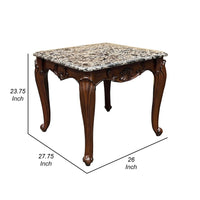 Aliya Side End Table, Rectangular 28 Inch Marble, Cherry Brown Wood -BM324340