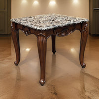 Aliya Side End Table, Rectangular 28 Inch Marble, Cherry Brown Wood -BM324340