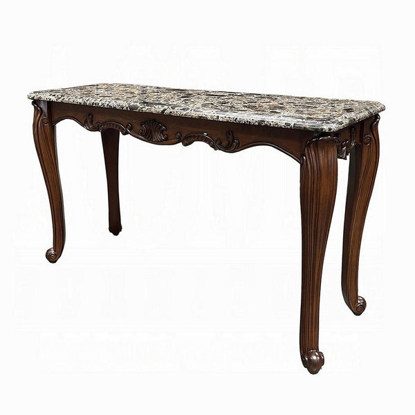Aliya Sofa Table, Rectangular 52 Inch Marble Top, Cherry Brown Wood -BM324341