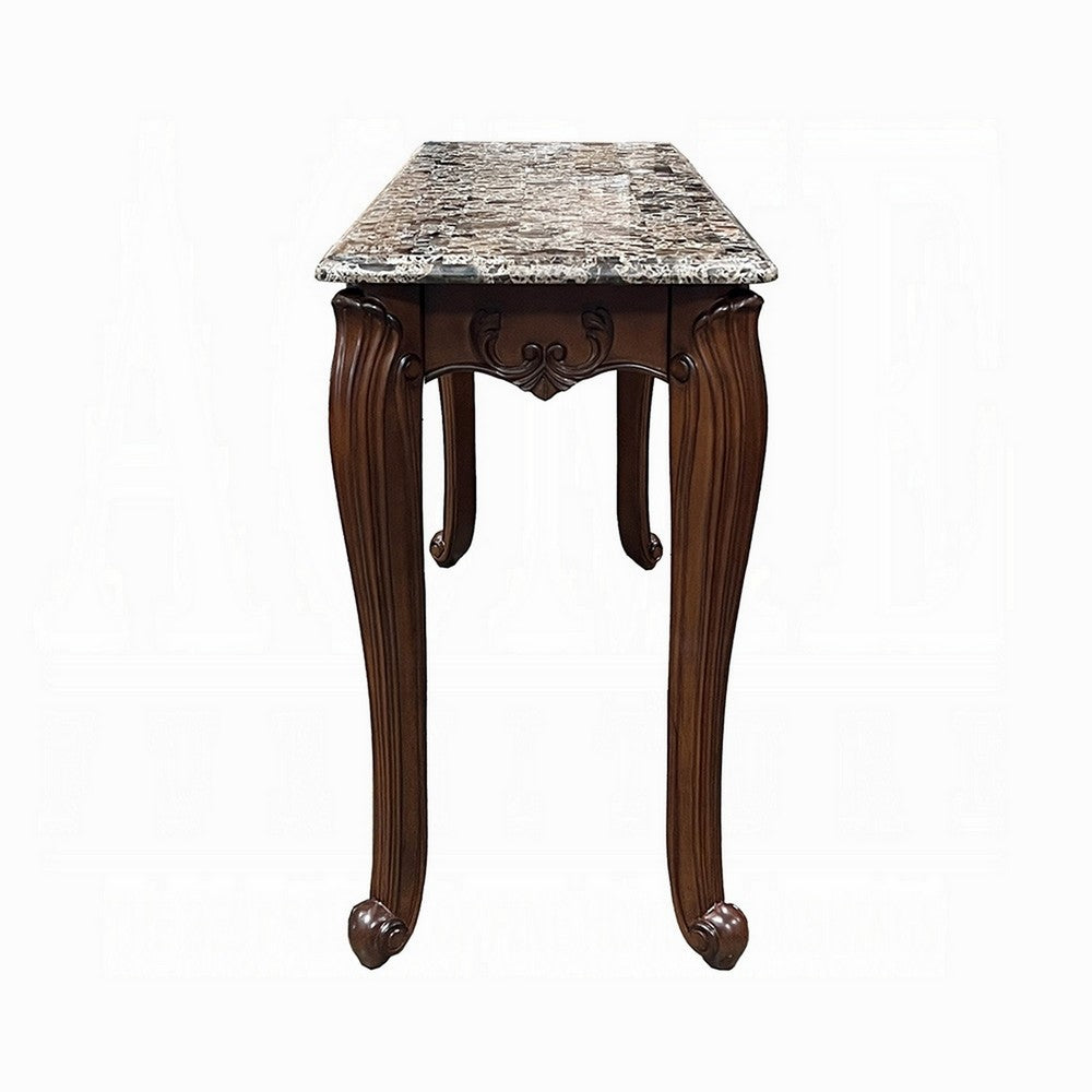 Aliya Sofa Table, Rectangular 52 Inch Marble Top, Cherry Brown Wood -BM324341