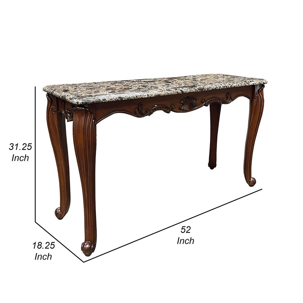 Aliya Sofa Table, Rectangular 52 Inch Marble Top, Cherry Brown Wood -BM324341