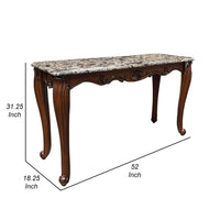 Aliya Sofa Table, Rectangular 52 Inch Marble Top, Cherry Brown Wood -BM324341
