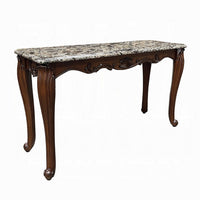 Aliya Sofa Table, Rectangular 52 Inch Marble Top, Cherry Brown Wood
