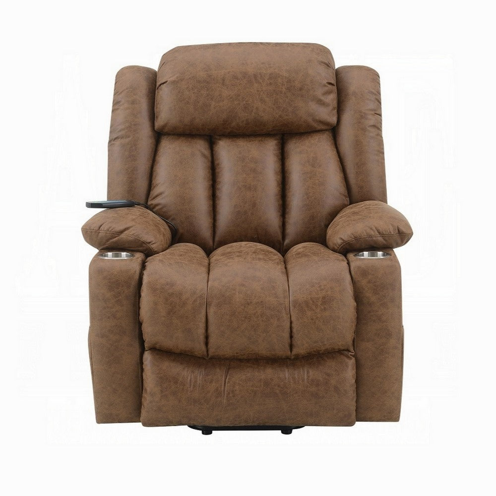 Mario Power Recliner Lift Chair, Heating Massage, Brown Faux Leather -BM324344