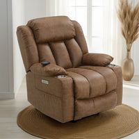 Mario Power Recliner Lift Chair, Heating Massage, Brown Faux Leather -BM324344