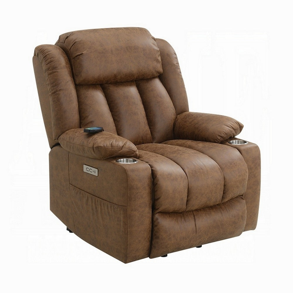 Mario Power Recliner Lift Chair, Heating Massage, Brown Faux Leather -BM324344