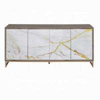 Avia Sideboard Console Cabinet, White Marble Look 4 Door Brown 65 Inch -BM324345