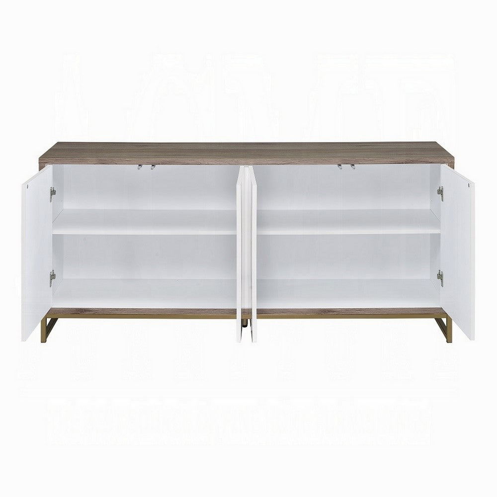Avia Sideboard Console Cabinet, White Marble Look 4 Door Brown 65 Inch -BM324345