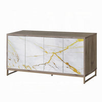 Avia Sideboard Console Cabinet, White Marble Look 4 Door Brown 65 Inch -BM324345