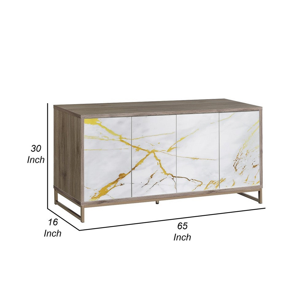 Avia Sideboard Console Cabinet, White Marble Look 4 Door Brown 65 Inch -BM324345