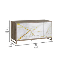 Avia Sideboard Console Cabinet, White Marble Look 4 Door Brown 65 Inch -BM324345