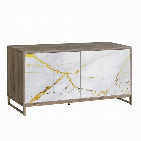 Avia Sideboard Console Cabinet, White Marble Look 4 Door Brown 65 Inch -BM324345