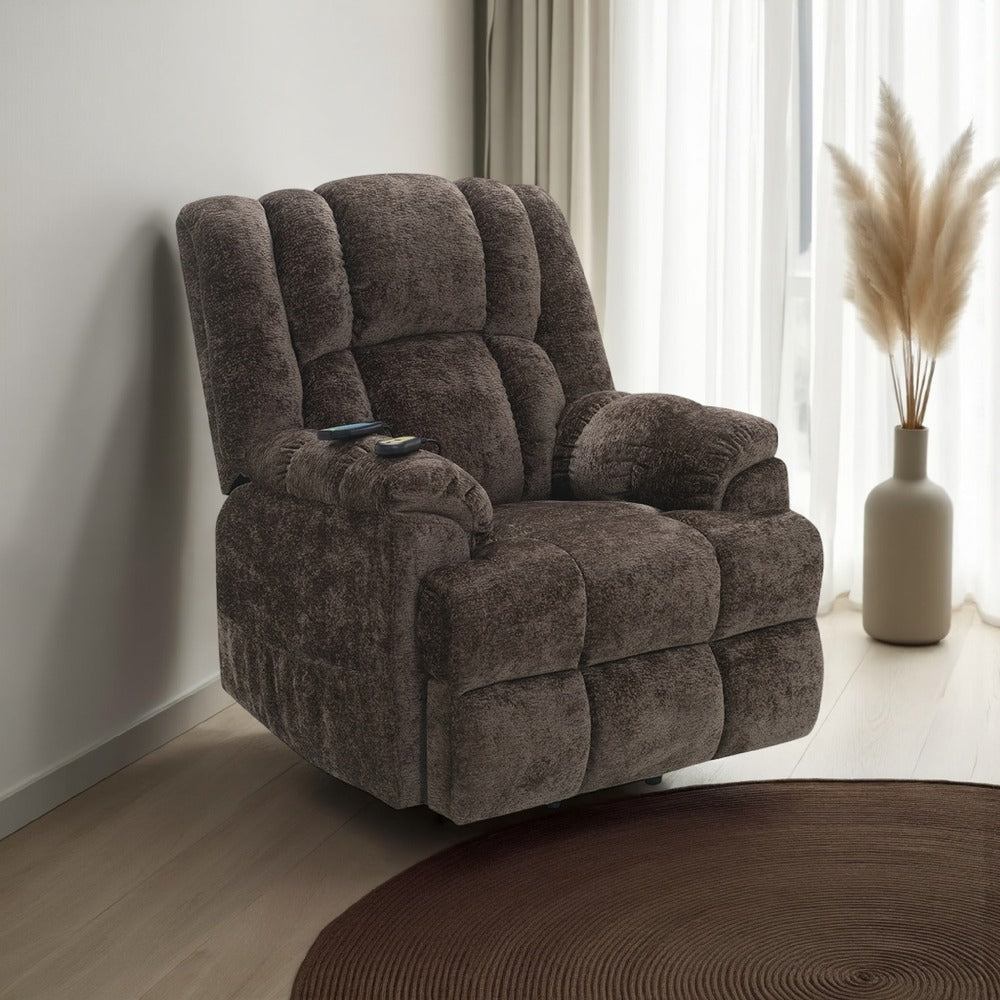 Cassy Power Recliner Chair with Lift, Heating, Massage, Brown Velvet -BM324346