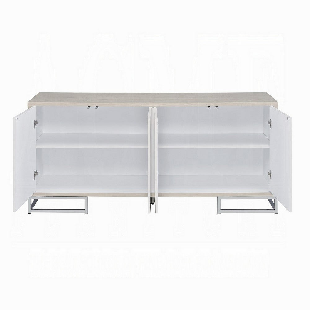 Anok Sideboard Console Cabinet, White Marble Look, Chrome, 65 Inch -BM324347