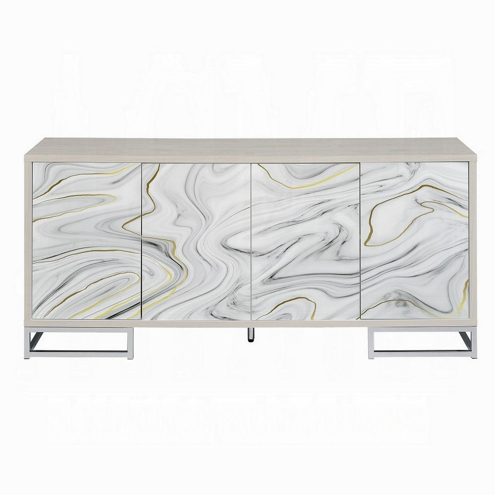 Anok Sideboard Console Cabinet, White Marble Look, Chrome, 65 Inch -BM324347