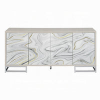Anok Sideboard Console Cabinet, White Marble Look, Chrome, 65 Inch -BM324347