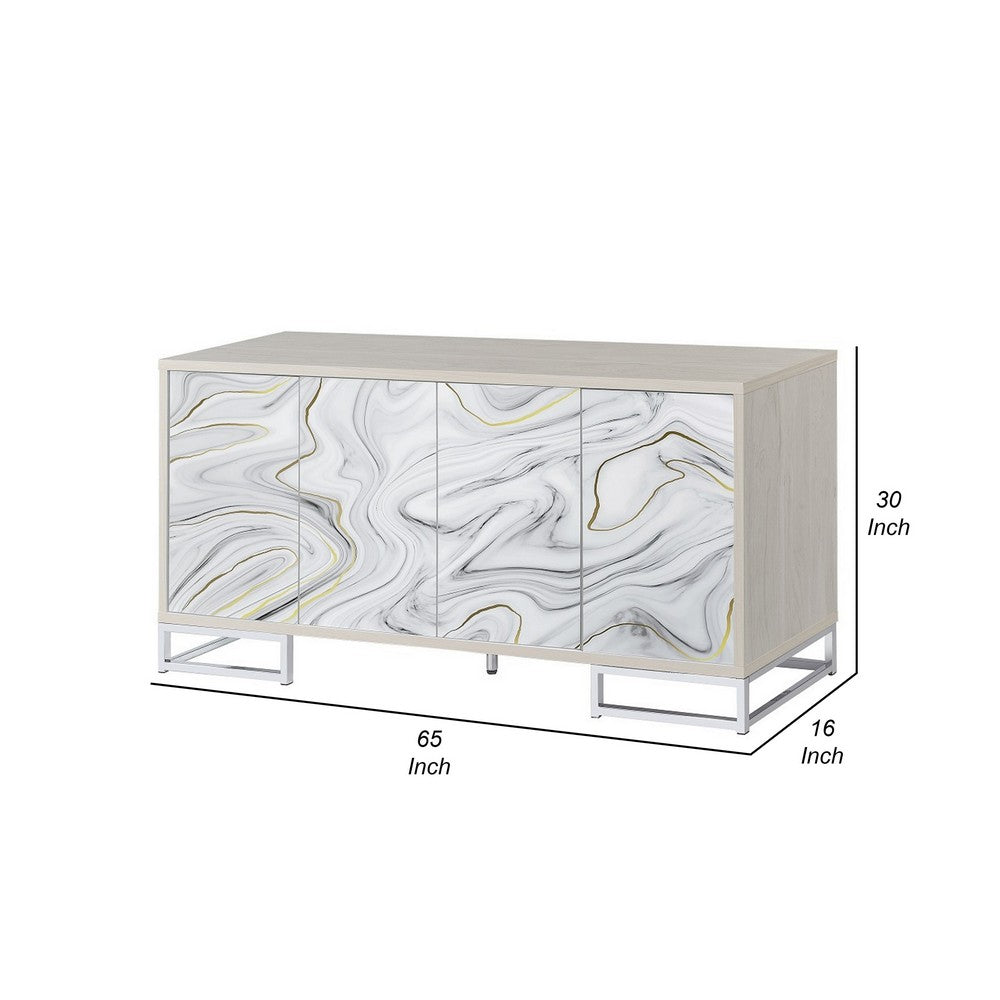 Anok Sideboard Console Cabinet, White Marble Look, Chrome, 65 Inch -BM324347