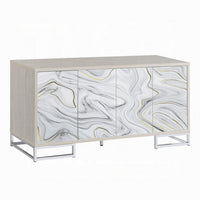 Anok Sideboard Console Cabinet, White Marble Look, Chrome, 65 Inch -BM324347