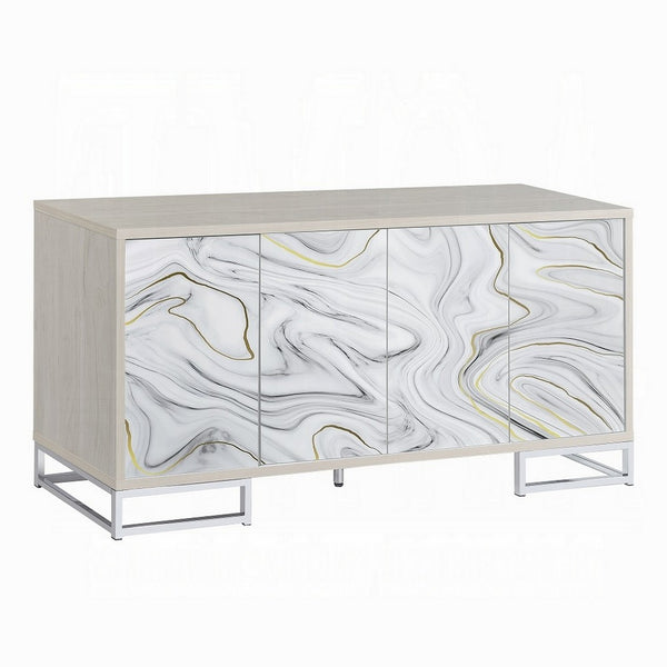 Anok Sideboard Console Cabinet, White Marble Look, Chrome, 65 Inch -BM324347