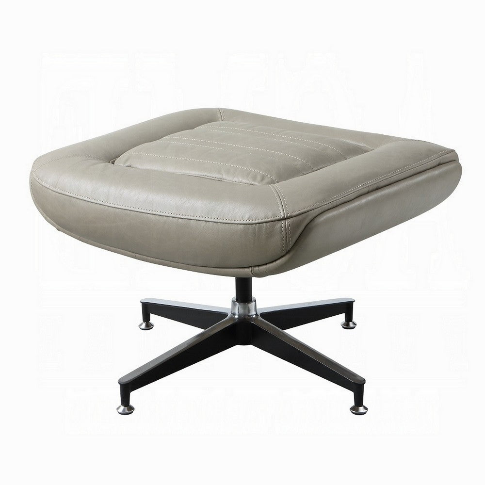 Siro Swivel Ottoman, Gray Top Grain Leather with Foam Padding, 24 Inch -BM324351