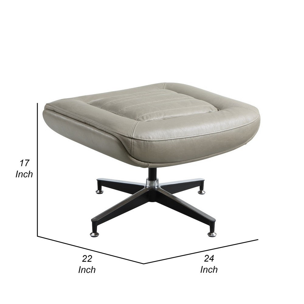 Siro Swivel Ottoman, Gray Top Grain Leather with Foam Padding, 24 Inch -BM324351